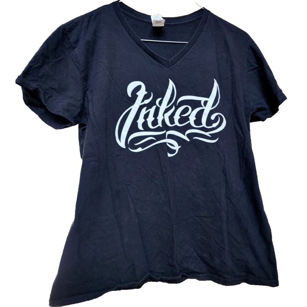 Black Inked T-Shirt XL Boho Artsy Tattoo